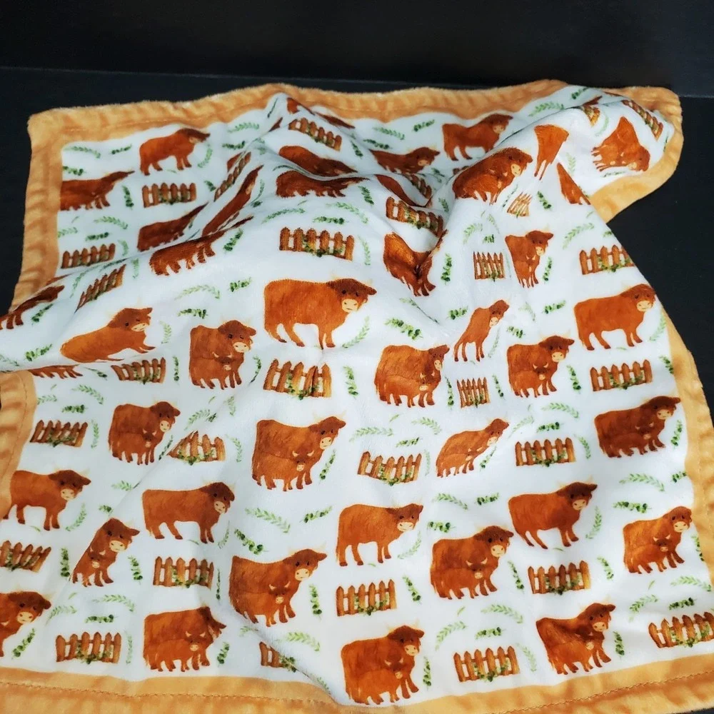 Highland Cow Brown Lovey Baby Security Blanket Minky Plush 14
